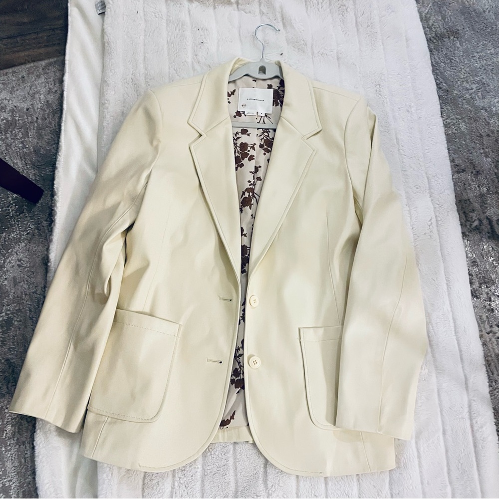 Anthropologie Cream faux leather blazer